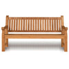large wooden memorial bench with wood carved words on two rails on a white background