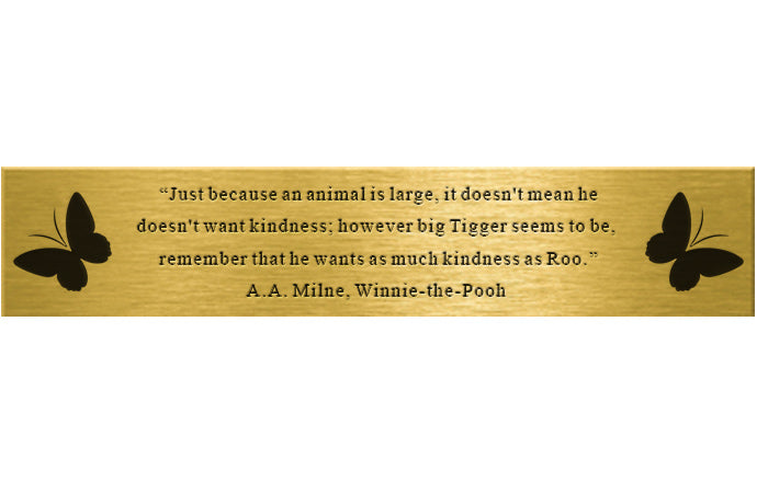 large brass plaque with butterfly illustrations and a quote from A. A. Milne's 'Winnie-the-Pooh' on a white background