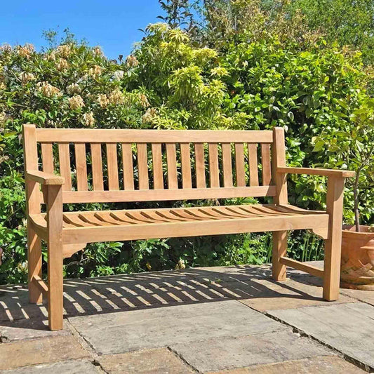 a memorial bench garden centrepiece on patio