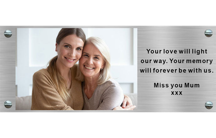 photo memorial of mum and daughter hugging with a sentimental message