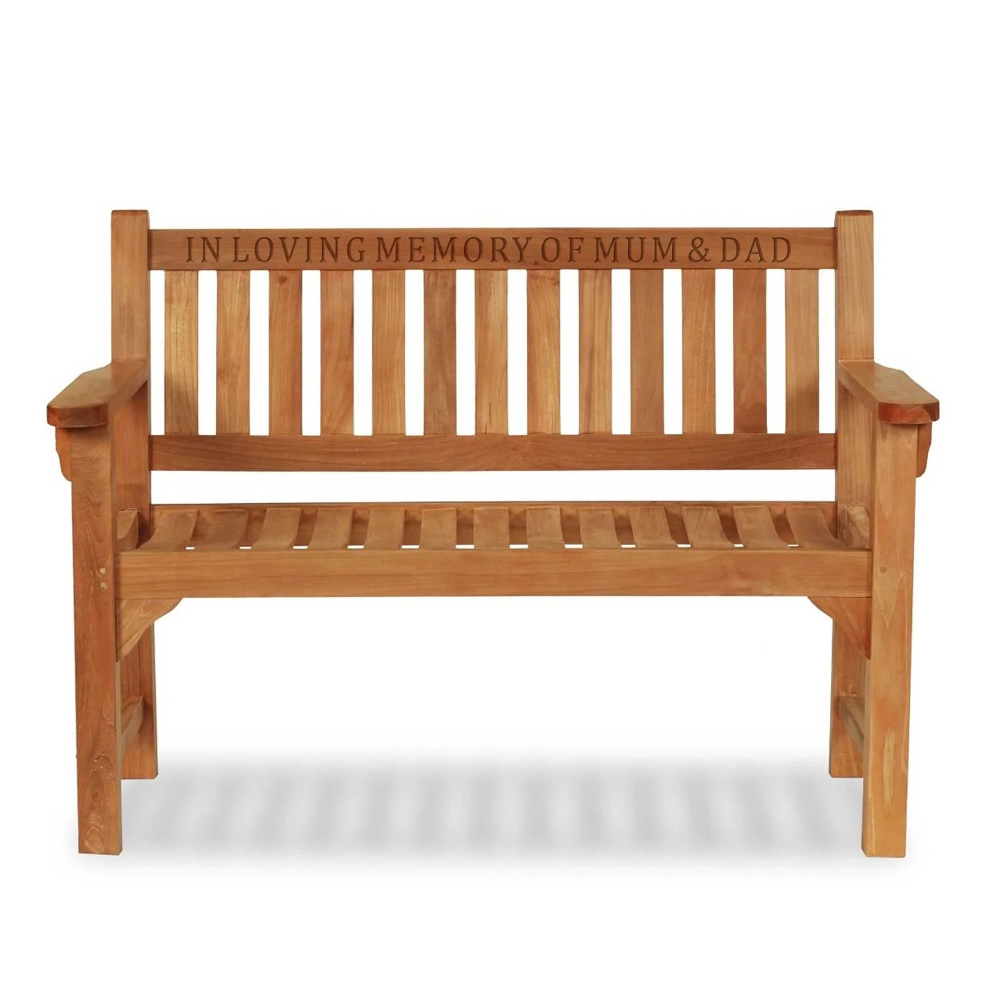 a small memorial bench for garden with wood engraving
