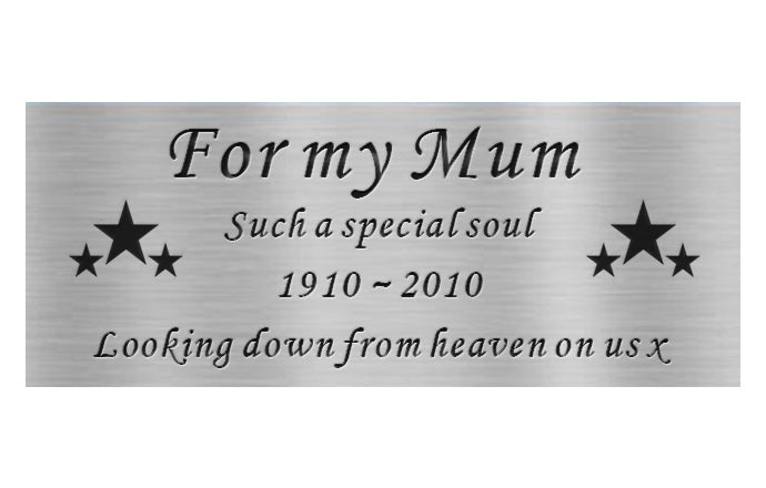 Memorial plaque for 'For my Mum' with stars and text on a white background
