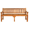 Wooden 4 seat memorial bench with 2 rails of wood carved text on a white background