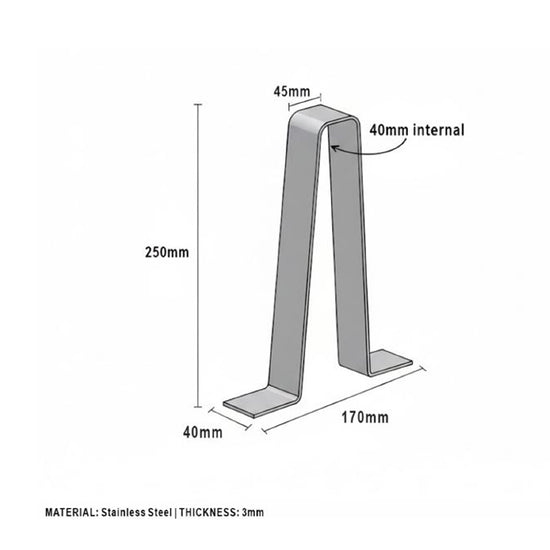 Measurement chart of a metal bracket with dimensions labeled