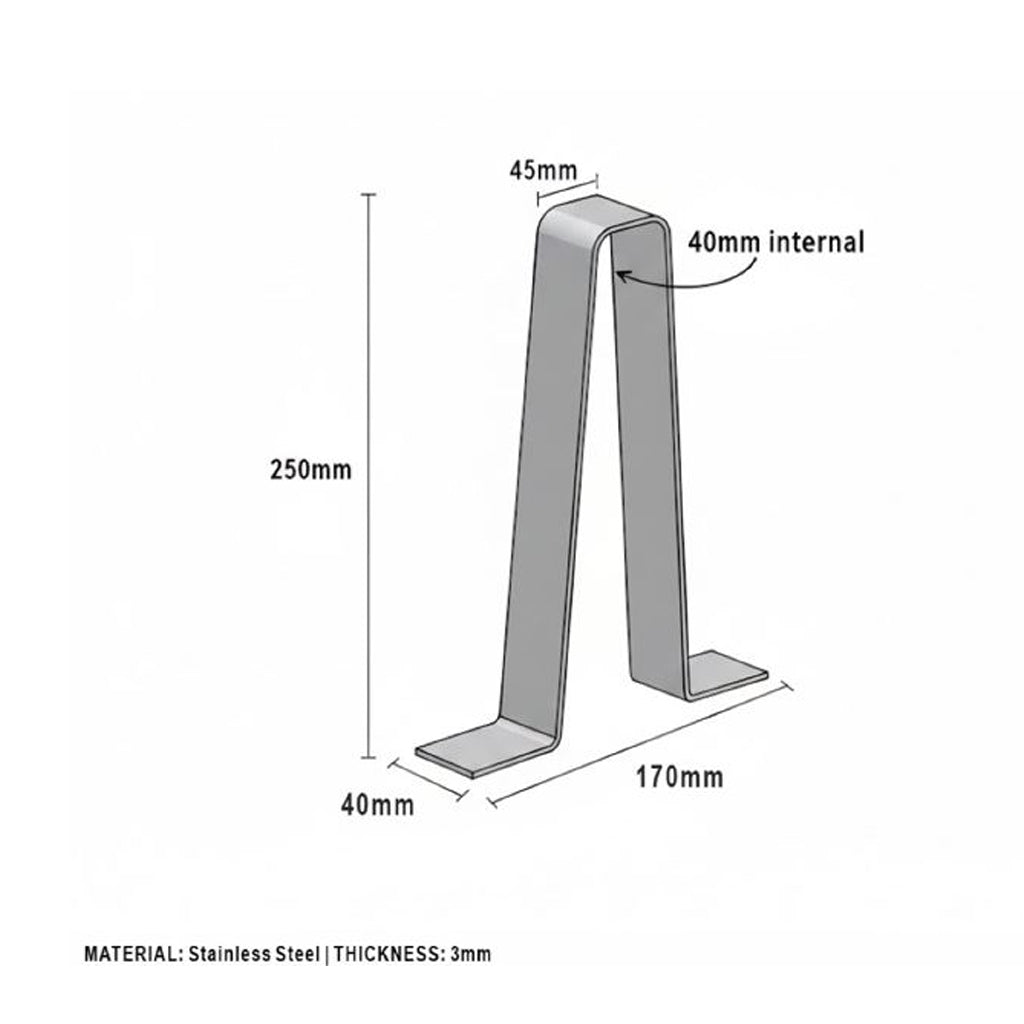 Measurement chart of a metal bracket with dimensions labeled