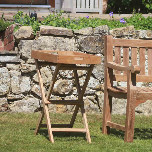 garden side table on a uk lawn setting
