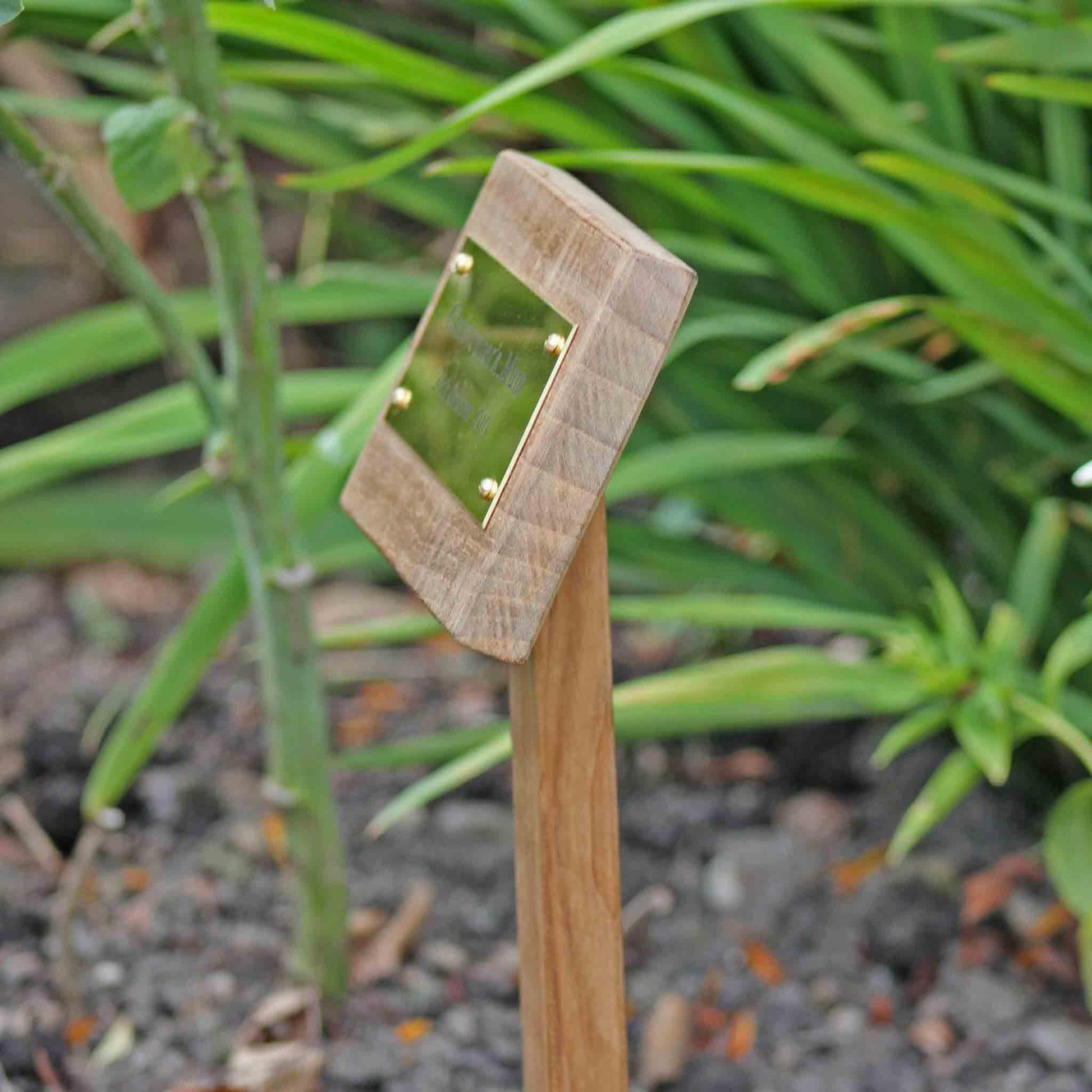 grave marker displayed in a garden