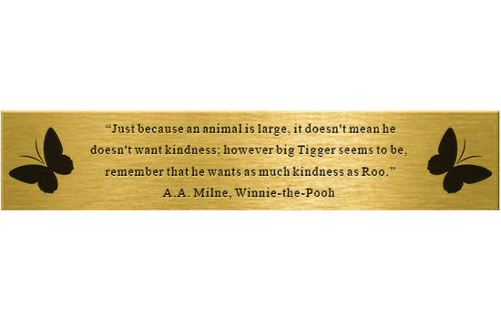 large brass plaque with butterfly illustrations and a quote from A. A. Milne's 'Winnie-the-Pooh' on a white background