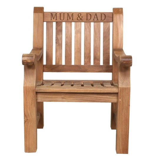 memorial armchair with engraved text