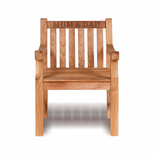 memorial chair with a wood engraving