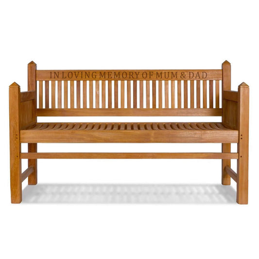 memory bench for garden with a wood engraving