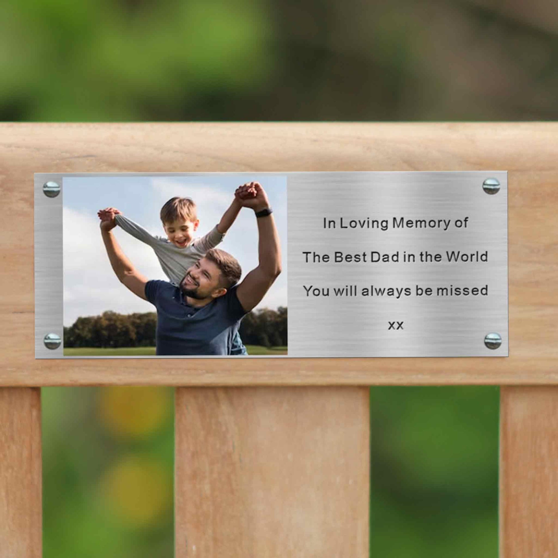 mini memorial bench with photo plaque