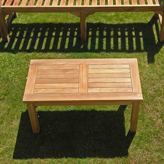 outdoor coffee table on a uk lawn