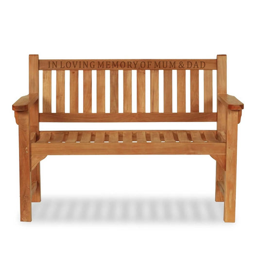 a small memorial bench for garden with wood engraving
