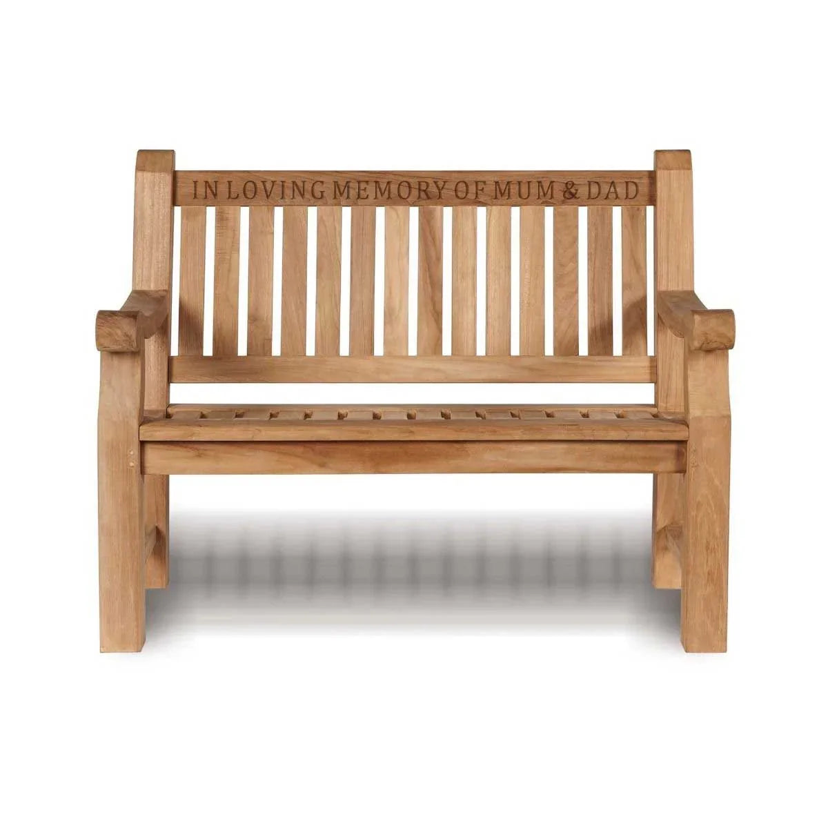 small memorial bench with wood engraving