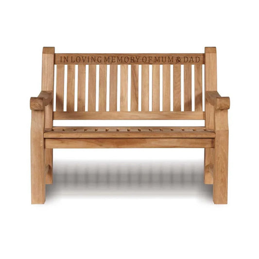 small memorial bench with wood engraving