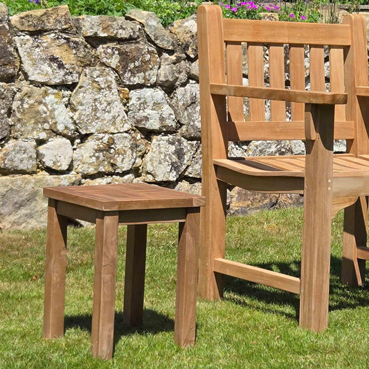 small side table in a garden setting