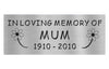 Memorial plaque for 'In Loving Memory of Mum' with daisy designs on a white background