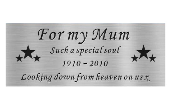 Memorial plaque for 'For my Mum' with stars and text on a white background