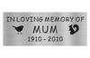 Stainless steel metal memorial plaque for 'In Loving Memory of Mum' with a bird and squirrel silhouette.