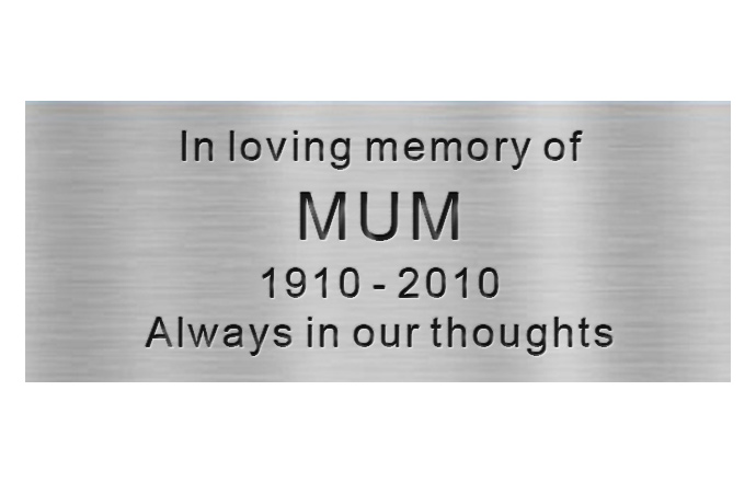 engraved stainless plaque with words in arial font